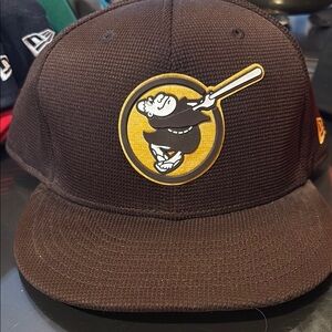 NewEra Brown San Diego Padres Fitted Size 8 Cap with Padre Logo.  Worn once.